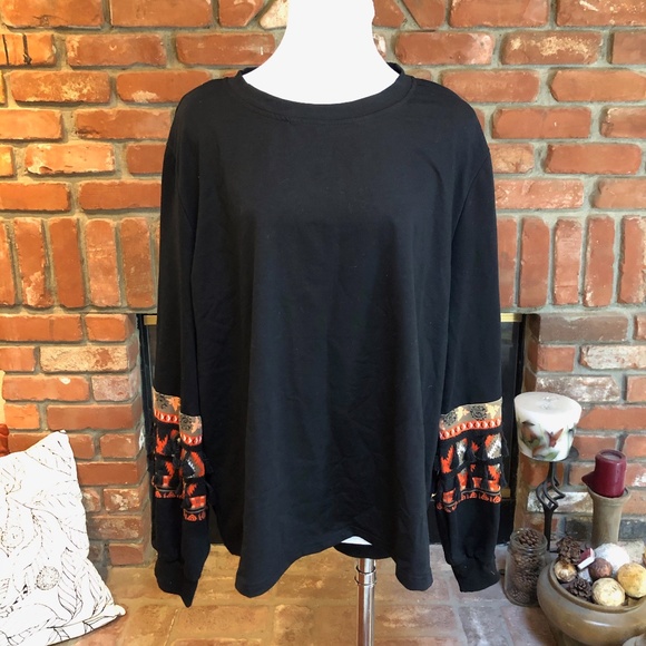 Black Aztec Fringe Stretch 3XL Sweatshirt Top - Picture 6 of 13